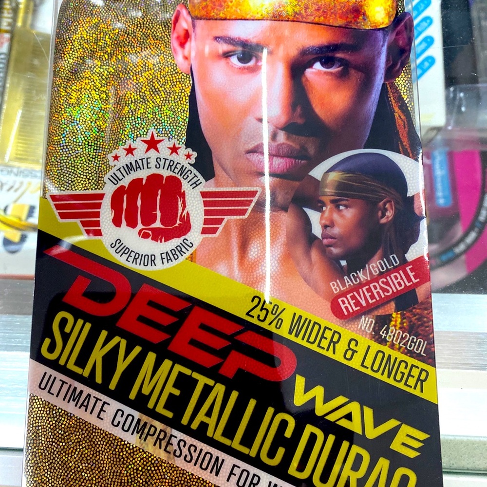 Magic Collection Wave Durag Color gold silken satin fabric with tail